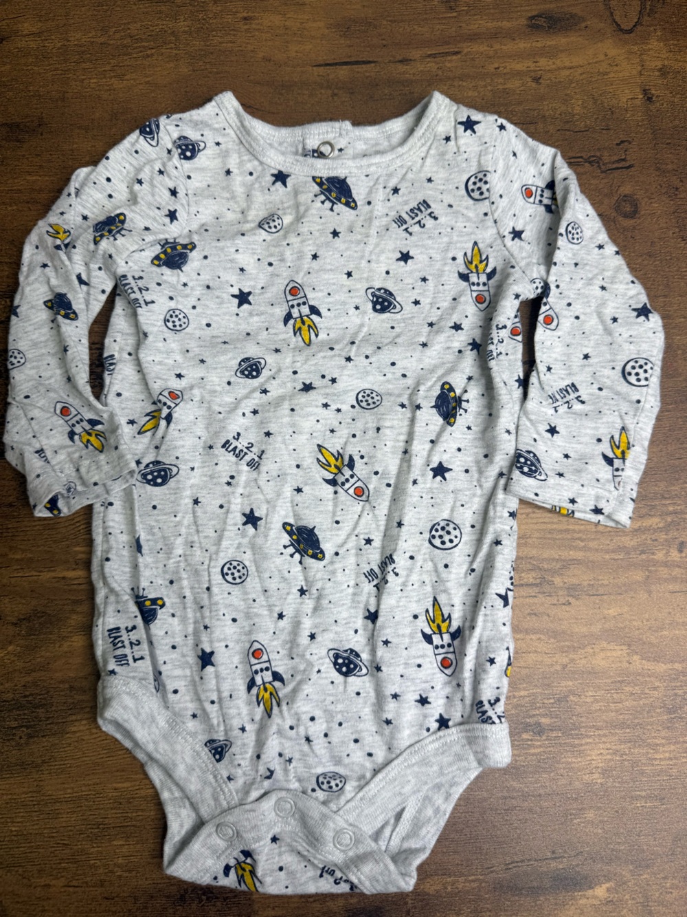⭐️5 for $20⭐️ George Space Rocket Onesie Long Sleeve Gray Navy & Yellow 3-6M